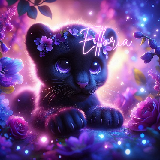 🌙 Diamond Painting Féérique – Le petit panthère rêveur aux yeux violets