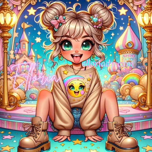 🌈Diamond Painting Chibi – La petite rêveuse espiègle au château féérique
