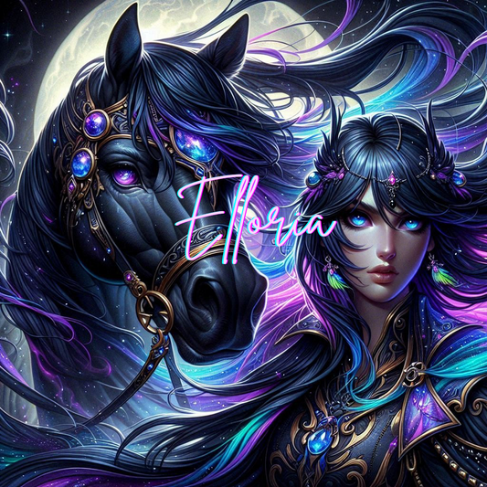 ✨ Cheval Mystique & Cavalière – Kit de Diamond Painting Fantasy Elloria ✨