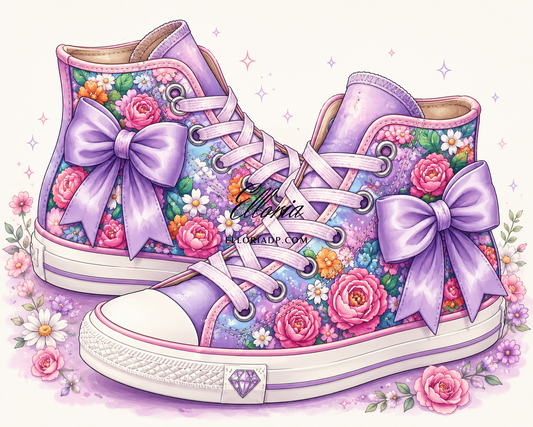 Diamond Painting Baskets Fleuries Lavande – Chaussures Romantiques, Roses & Nœuds Satinés | Collection Premium Elloria