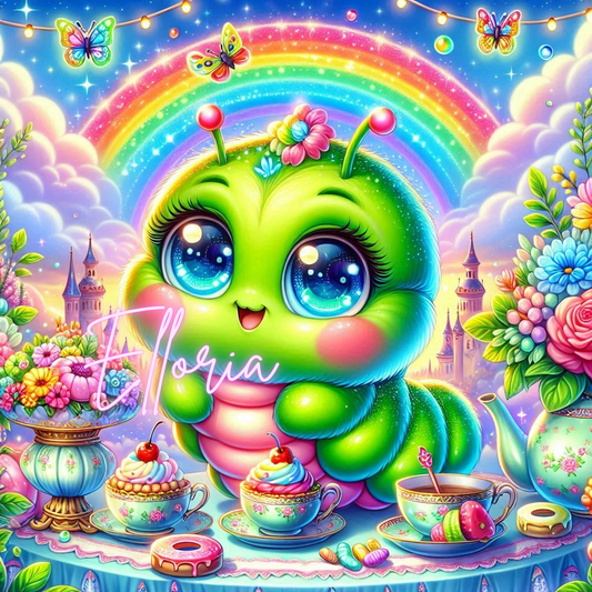 Diamond Painting Chenille Féerique – Arc-en-ciel & Tea Party magique | Kit complet Elloria