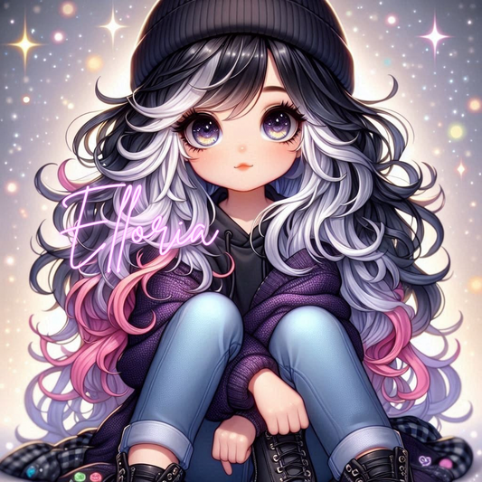 Diamond Painting Fille Kawaii Dark – Cheveux bicolores & regard féerique | Kit complet Elloria