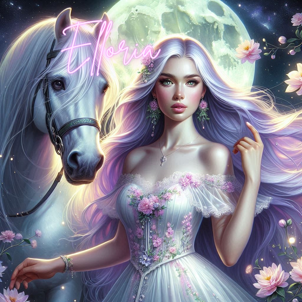 Diamond Painting Princesse Lunaire & Cheval Blanc – Kit complet Elloria | Portrait féerique