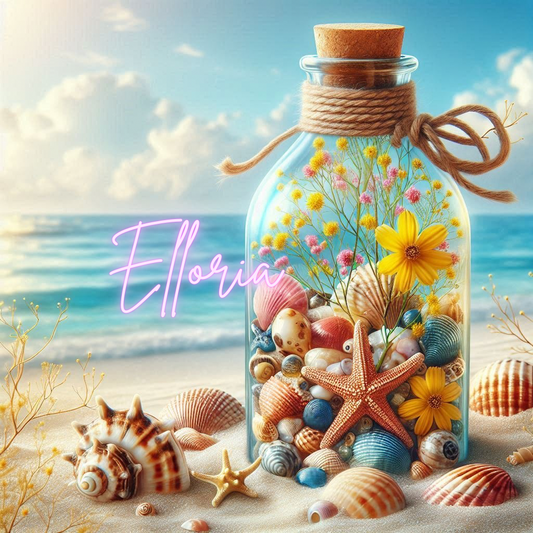Diamond Painting Bouteille aux Coquillages – Kit complet Elloria | Décor marin & fleurs d’été
