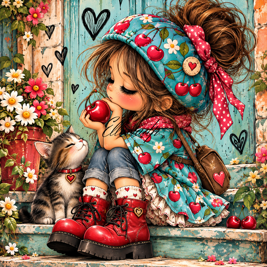 Cerise de Tendresse – Diamond Painting Fille et Chaton | Elloria